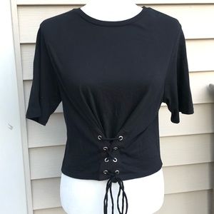 Zara Black Lace-Up Front Short Sleeve Tee